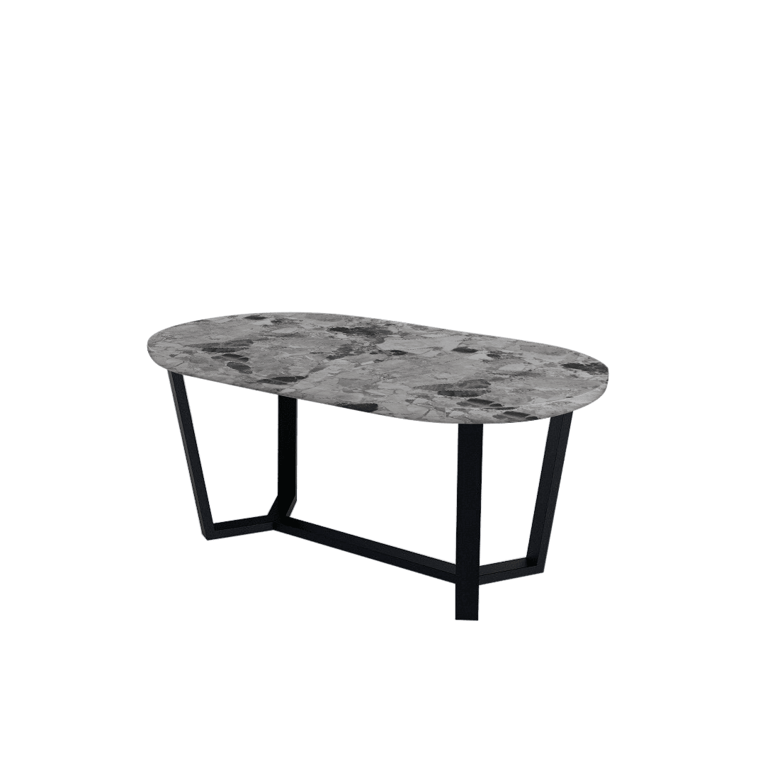 Rectangular Marble Dining Table 1.8×1.0m | Black Metal Splay-Leg Base (Rounded Top)