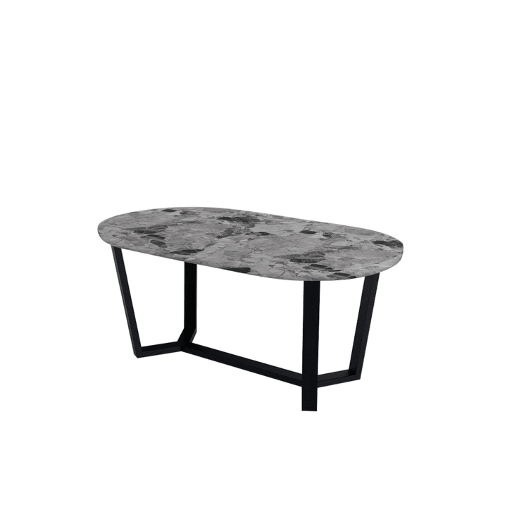 Rectangular Marble Dining Table 1.8×1.0m | Black Metal Splay-Leg Base (Rounded Top)