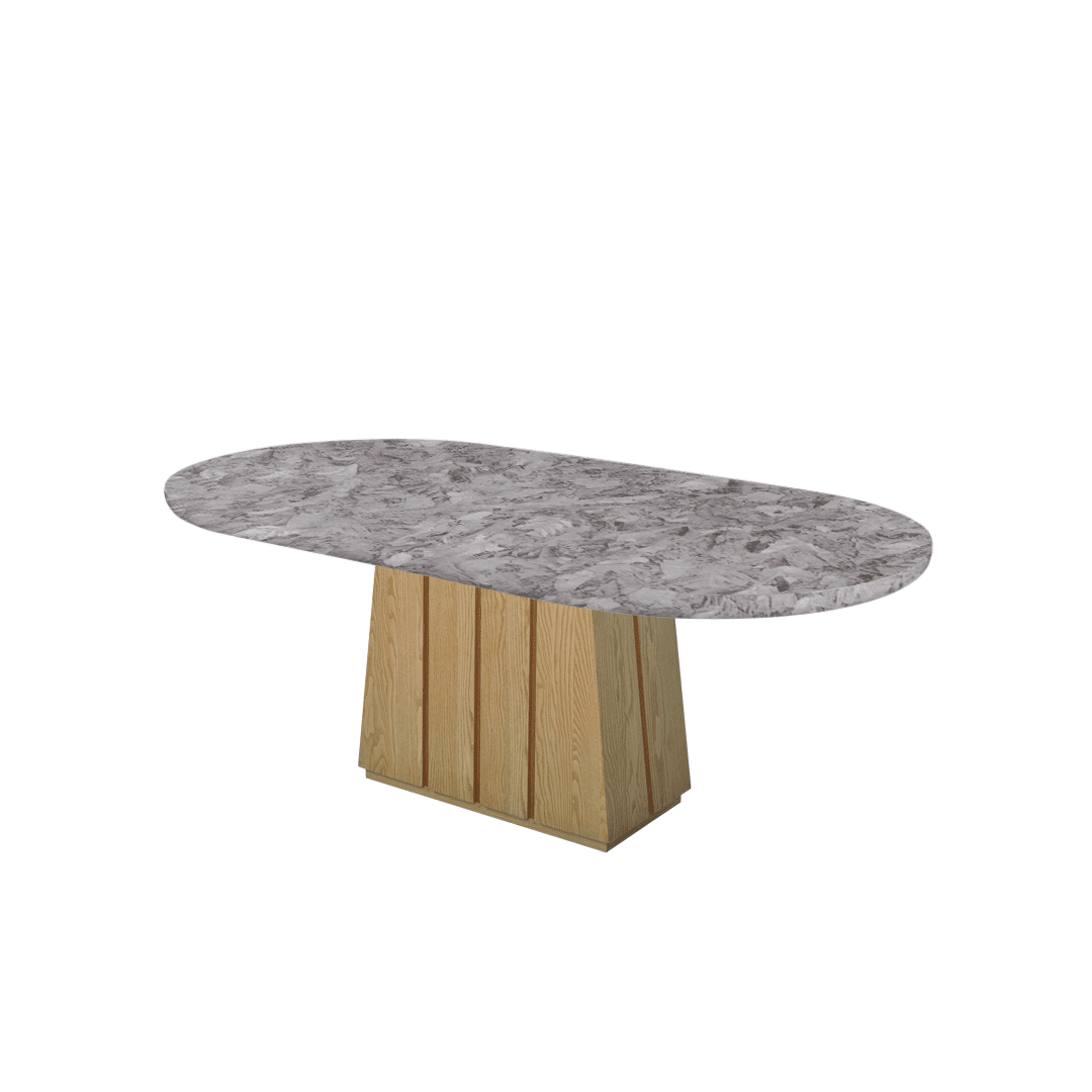 Oval Marble Dining Table 2.1×1.1m | Ash Wood Panel Base