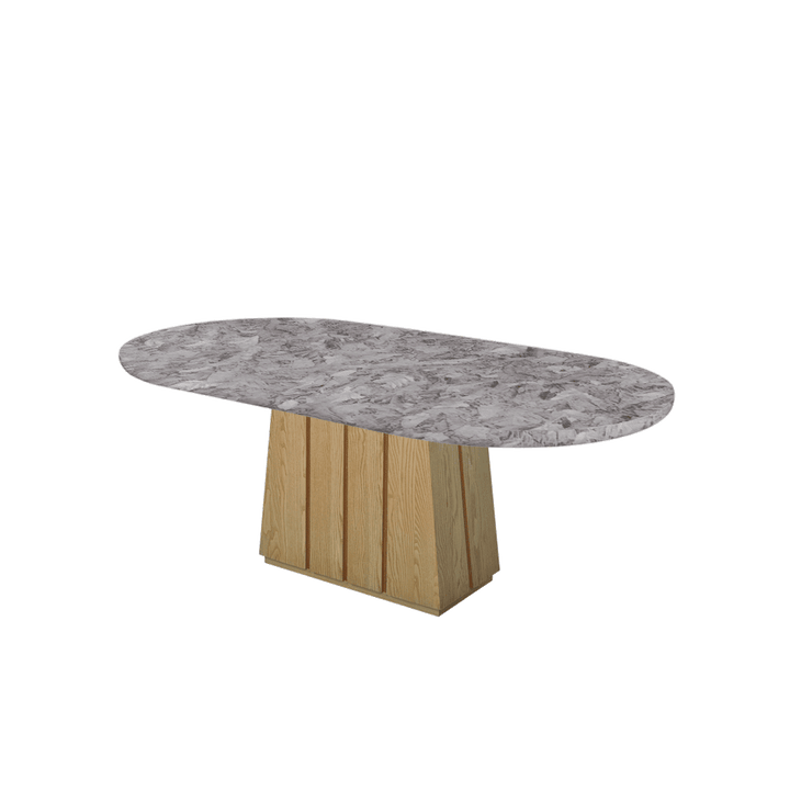 Oval Marble Dining Table 2.1×1.1m | Ash Wood Panel Base