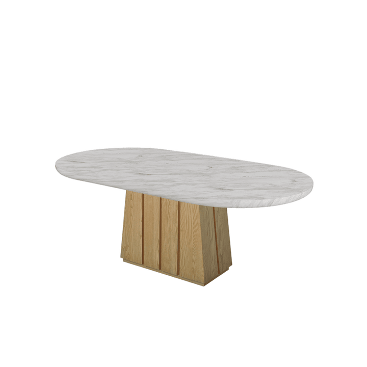 Oval Marble Dining Table 2.1×1.1m | Ash Wood Panel Base