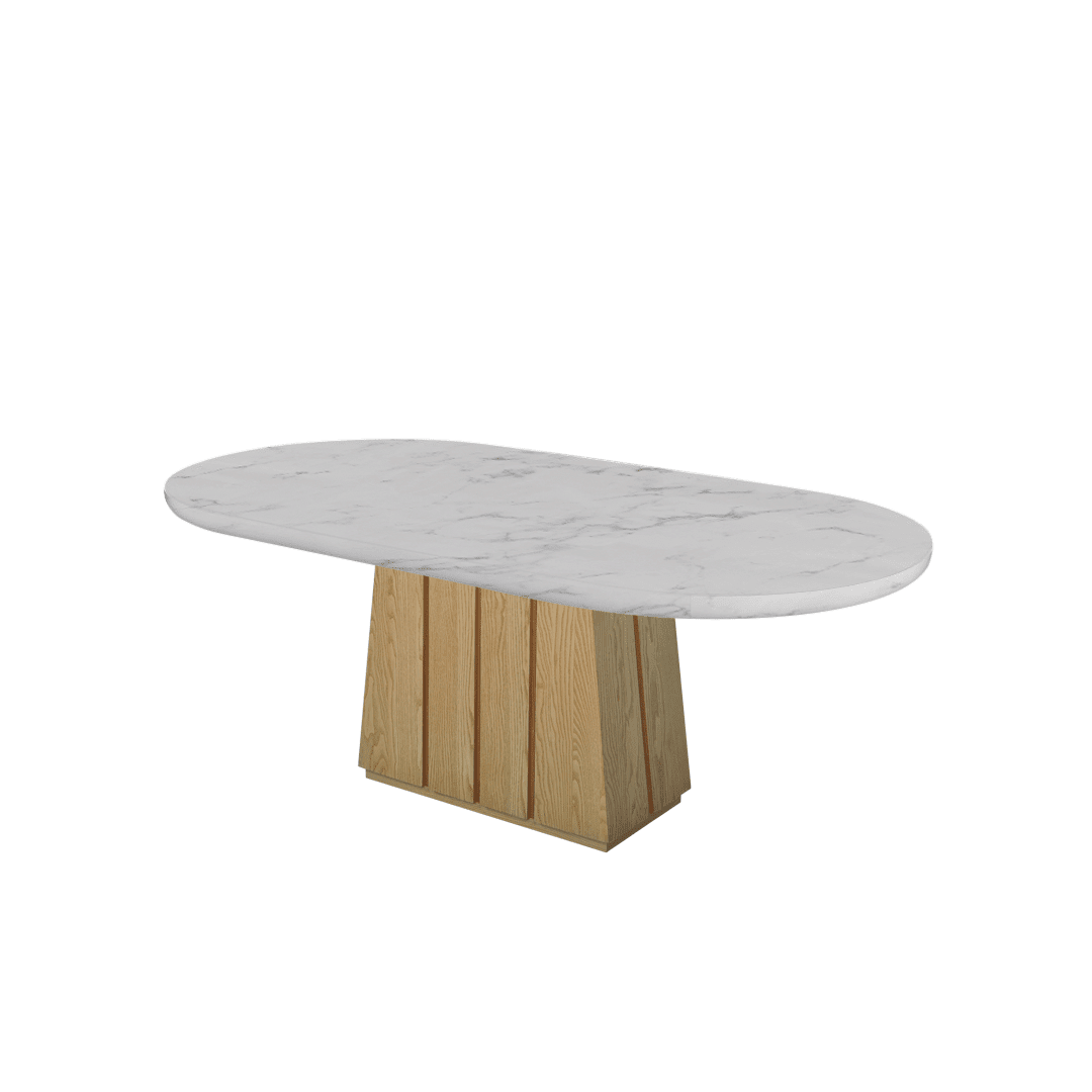 Oval Marble Dining Table 2.1×1.1m | Ash Wood Panel Base