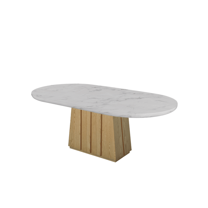Oval Marble Dining Table 2.1×1.1m | Ash Wood Panel Base