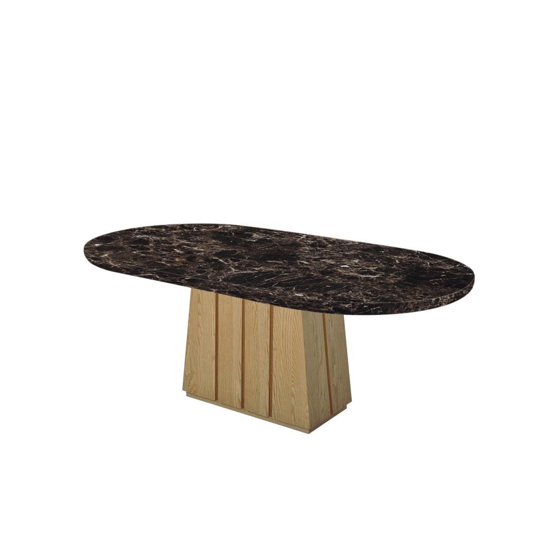 Oval Marble Dining Table 2.1×1.1m | Ash Wood Panel Base