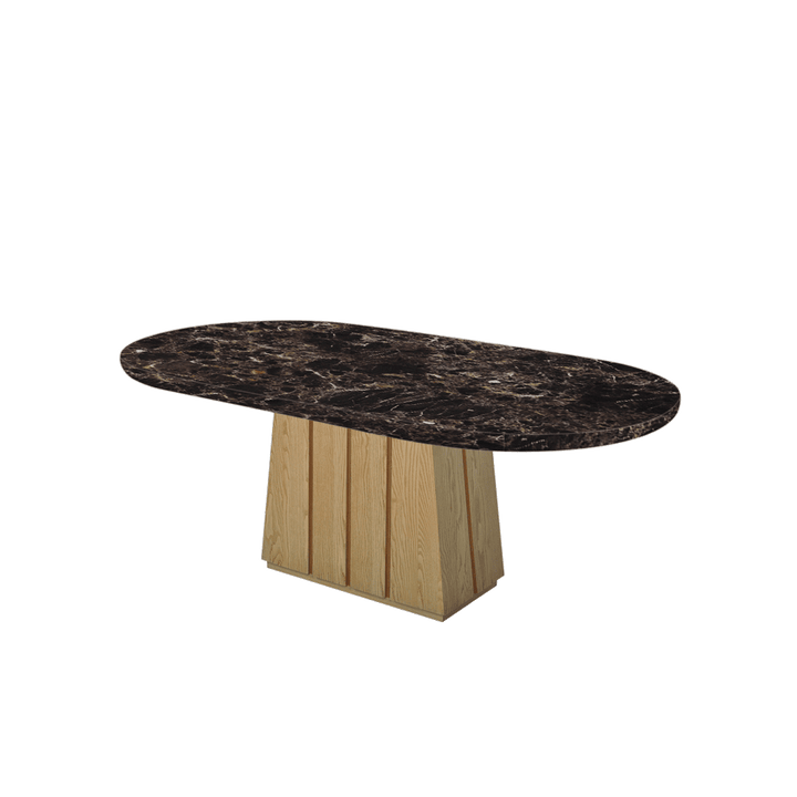 Oval Marble Dining Table 2.1×1.1m | Ash Wood Panel Base