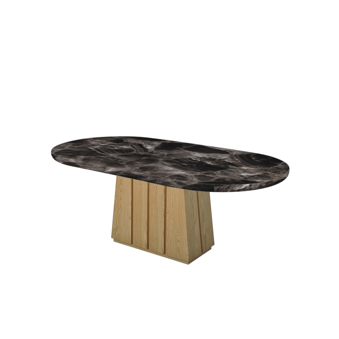 Oval Marble Dining Table 2.1×1.1m | Ash Wood Panel Base
