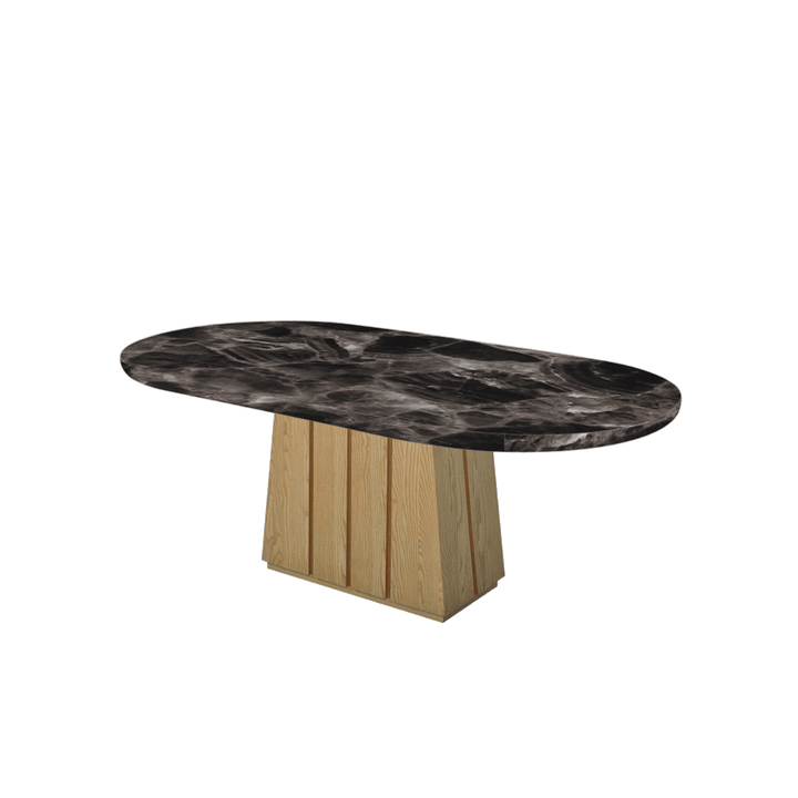 Oval Marble Dining Table 2.1×1.1m | Ash Wood Panel Base