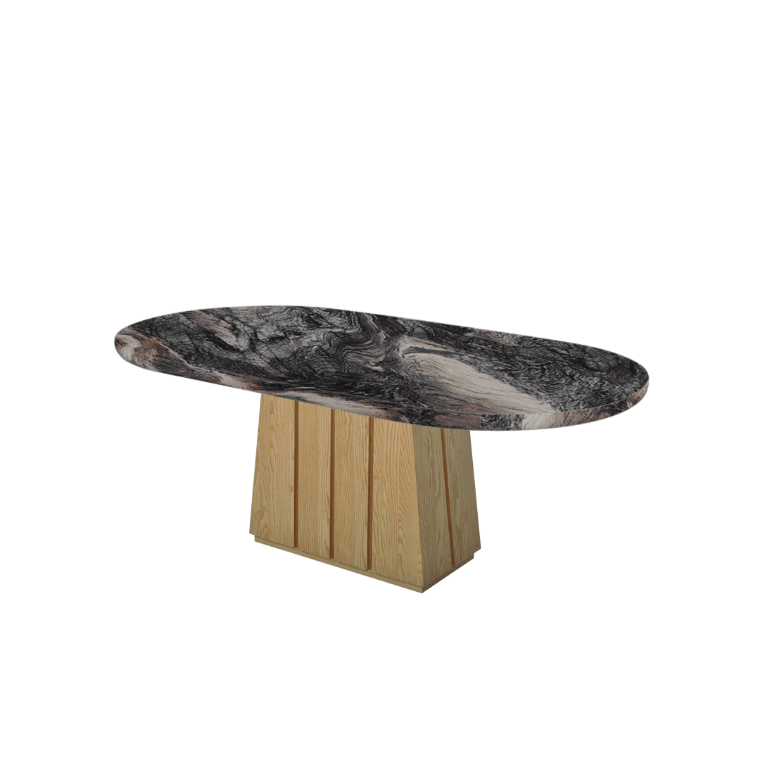 Oval Marble Dining Table 2.1×1.1m | Ash Wood Panel Base