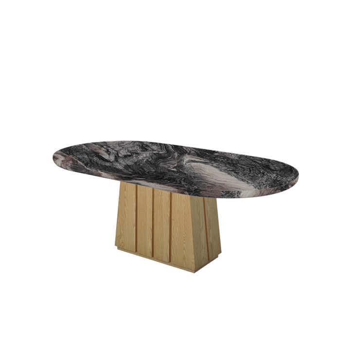 Oval Marble Dining Table 2.1×1.1m | Ash Wood Panel Base