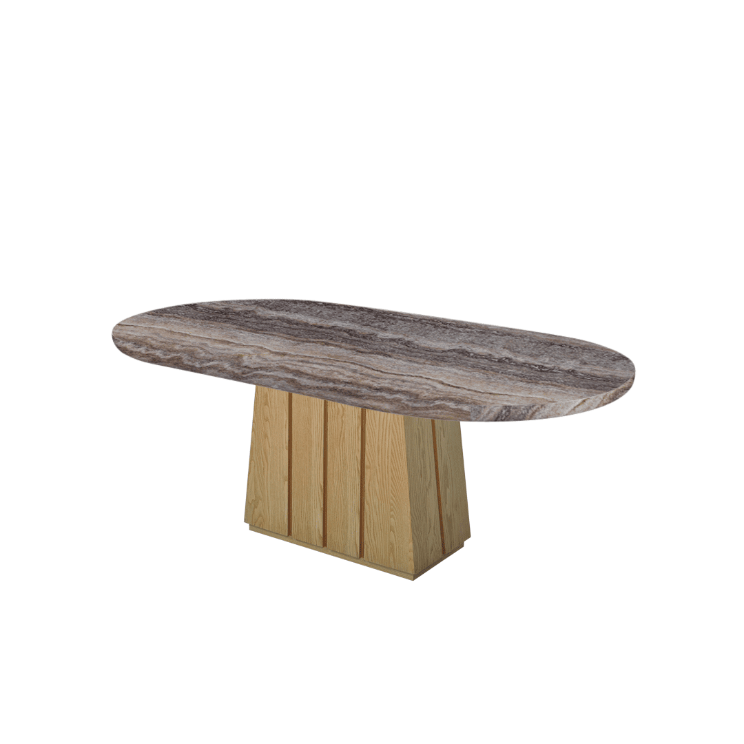 Oval Marble Dining Table 2.1×1.1m | Ash Wood Panel Base