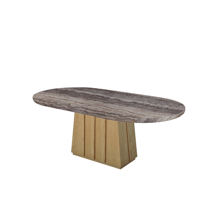 Oval Marble Dining Table 2.1×1.1m | Ash Wood Panel Base