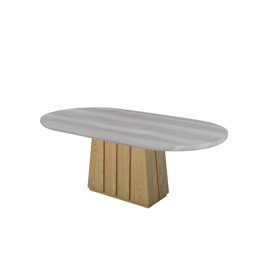 Oval Marble Dining Table 2.1×1.1m | Ash Wood Panel Base