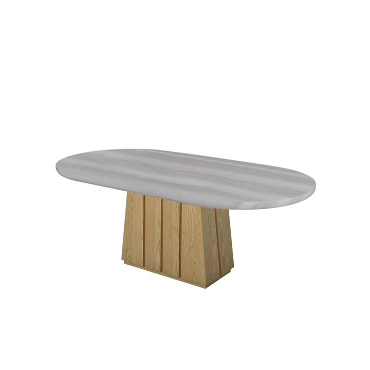 Oval Marble Dining Table 2.1×1.1m | Ash Wood Panel Base