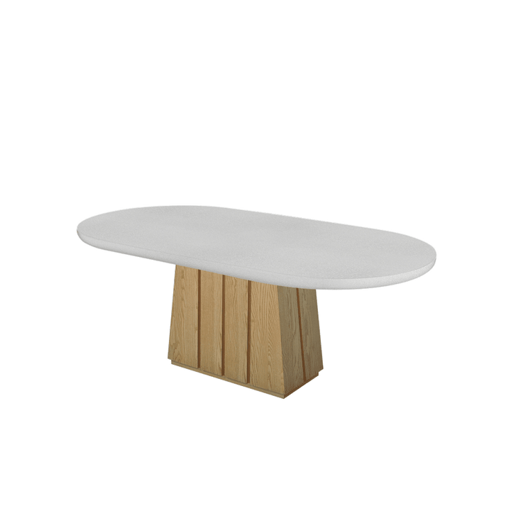 Oval Marble Dining Table 2.1×1.1m | Ash Wood Panel Base