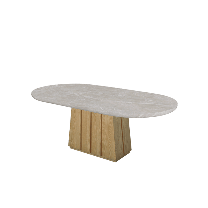 Oval Marble Dining Table 2.1×1.1m | Ash Wood Panel Base