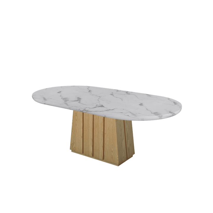 Oval Marble Dining Table 2.1×1.1m | Ash Wood Panel Base