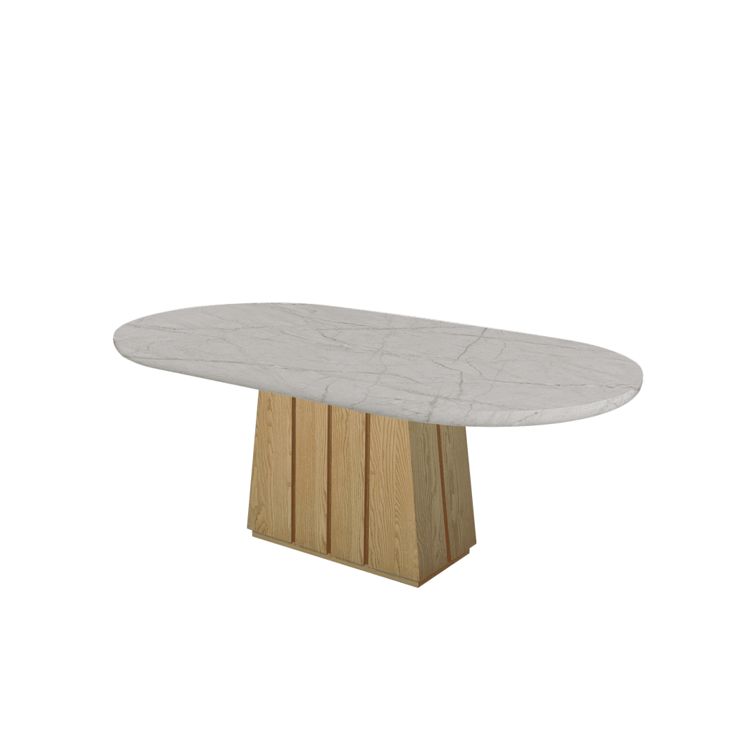 Oval Marble Dining Table 2.1×1.1m | Ash Wood Panel Base