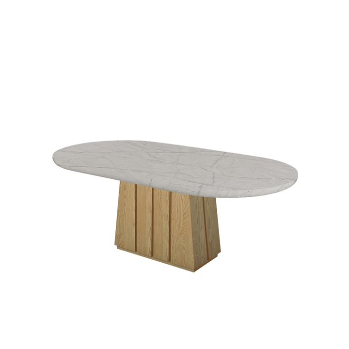 Oval Marble Dining Table 2.1×1.1m | Ash Wood Panel Base
