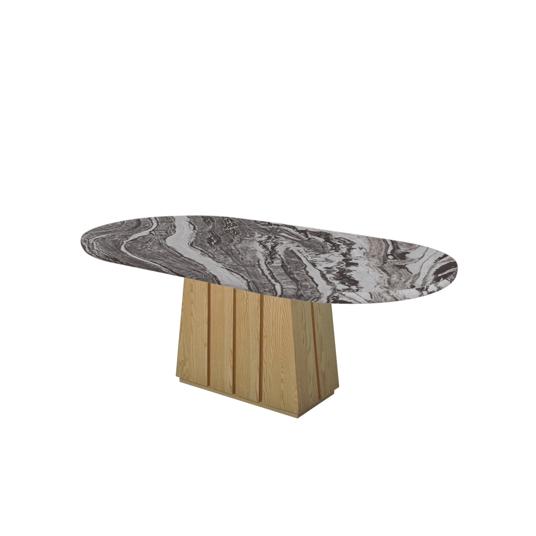 Oval Marble Dining Table 2.1×1.1m | Ash Wood Panel Base