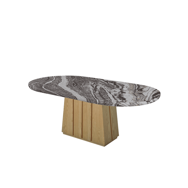 Oval Marble Dining Table 2.1×1.1m | Ash Wood Panel Base