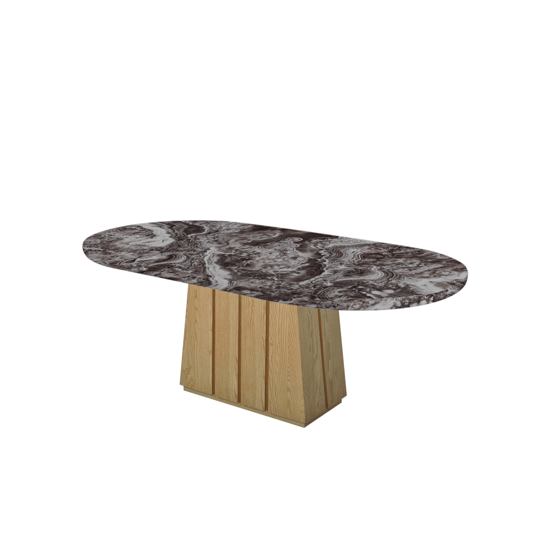 Oval Marble Dining Table 2.1×1.1m | Ash Wood Panel Base