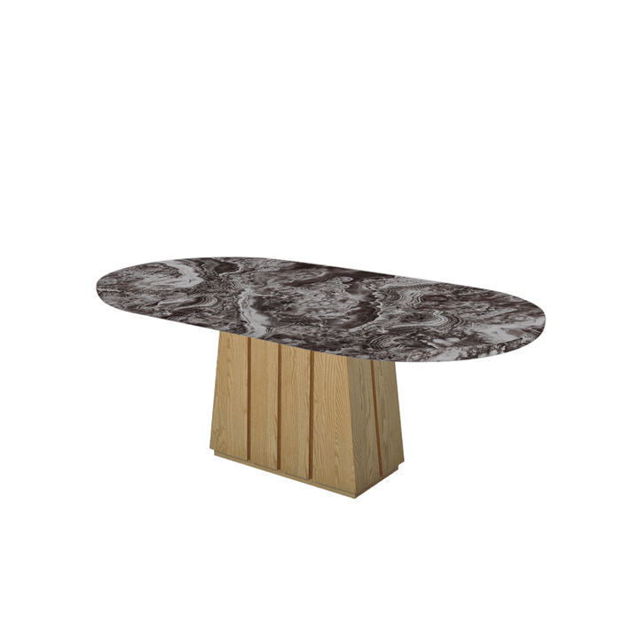 Oval Marble Dining Table 2.1×1.1m | Ash Wood Panel Base
