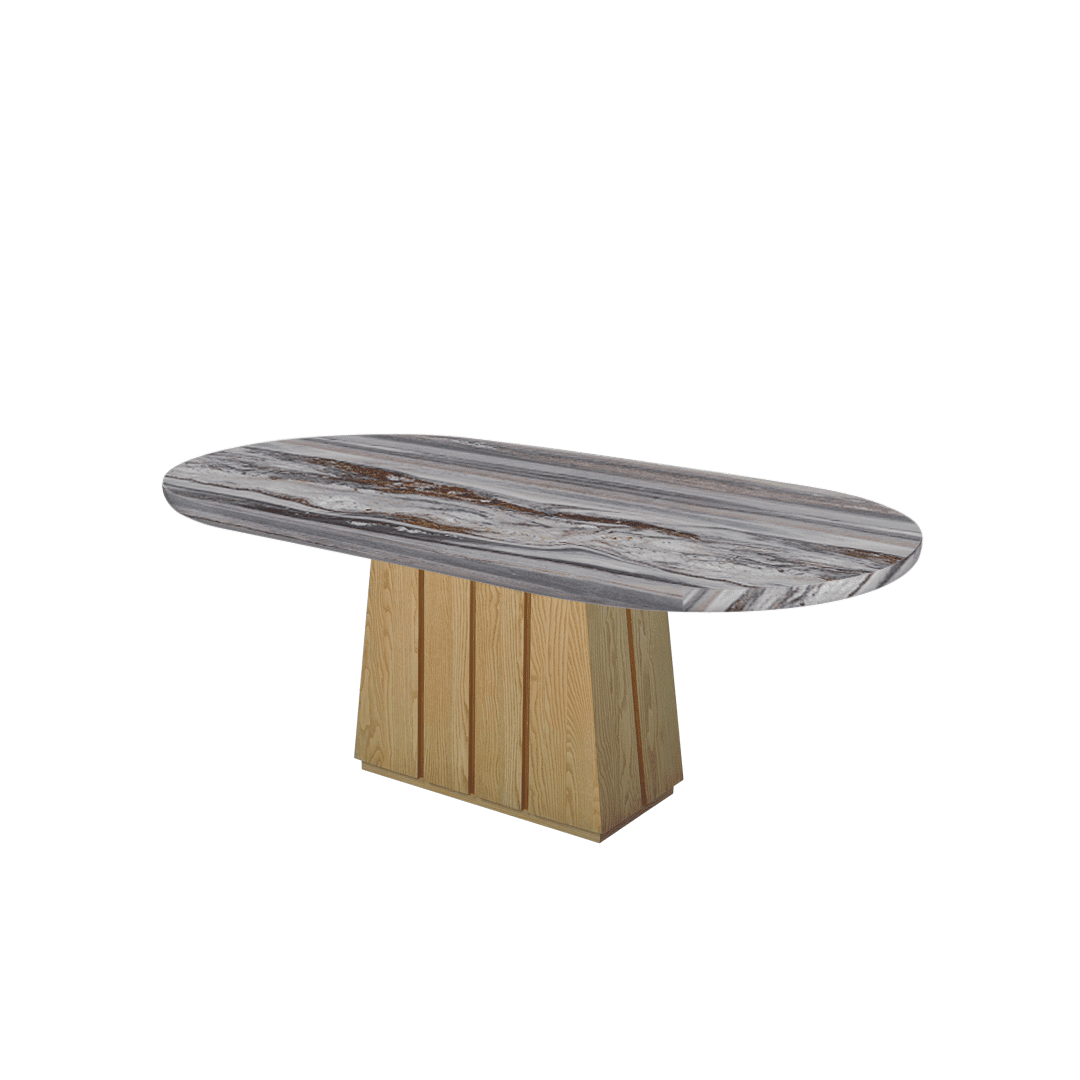 Oval Marble Dining Table 2.1×1.1m | Ash Wood Panel Base