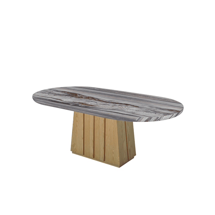 Oval Marble Dining Table 2.1×1.1m | Ash Wood Panel Base