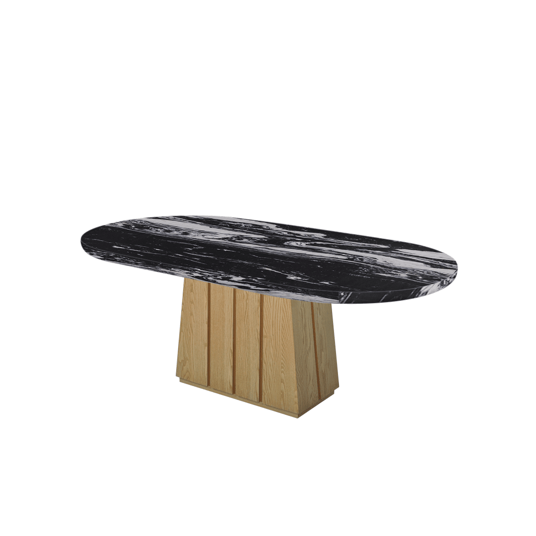 Oval Marble Dining Table 2.1×1.1m | Ash Wood Panel Base