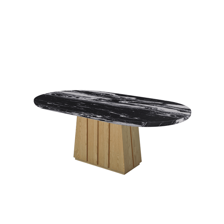 Oval Marble Dining Table 2.1×1.1m | Ash Wood Panel Base
