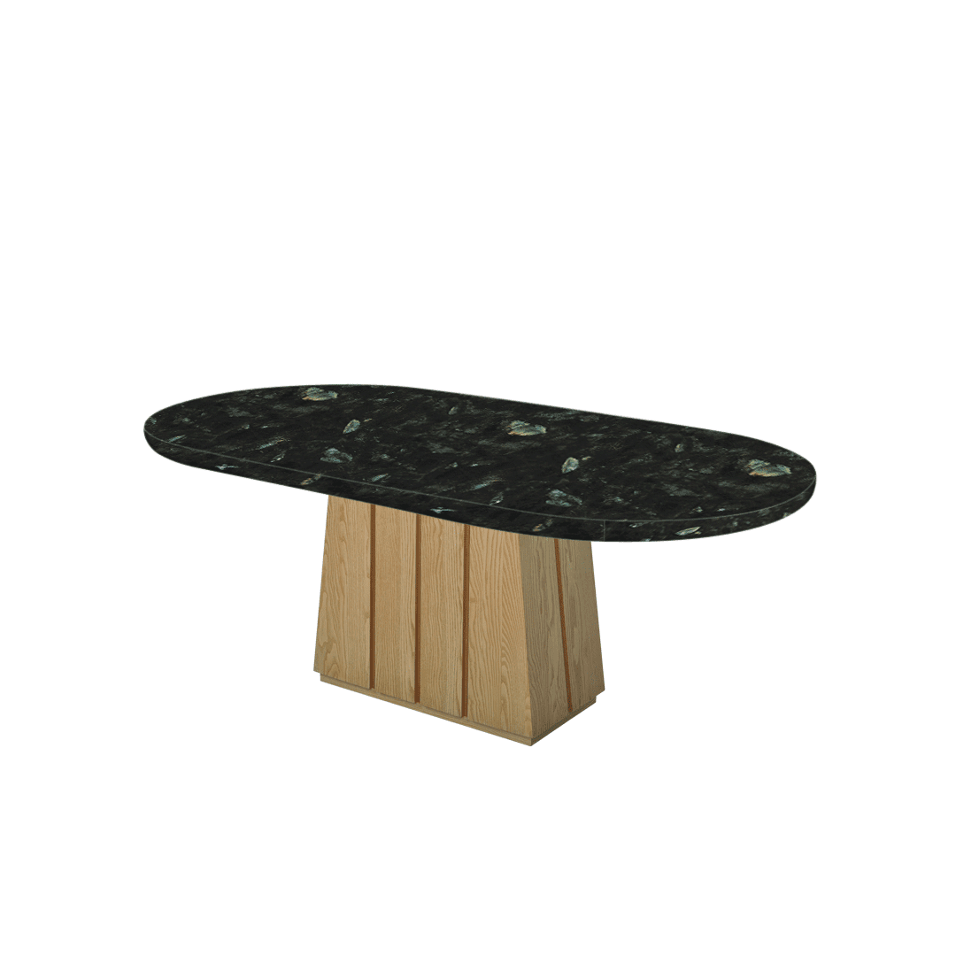 Oval Marble Dining Table 2.1×1.1m | Ash Wood Panel Base