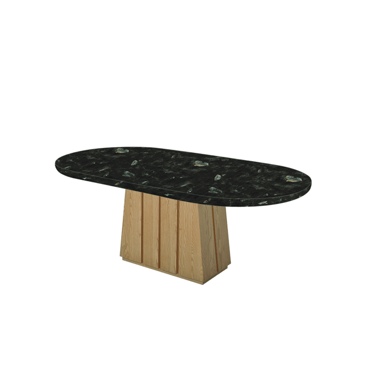 Oval Marble Dining Table 2.1×1.1m | Ash Wood Panel Base