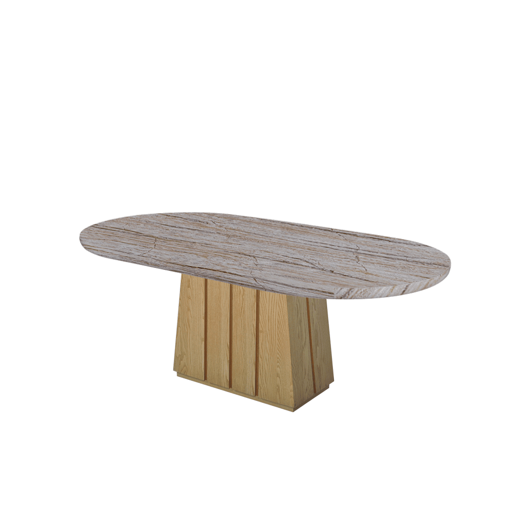 Oval Marble Dining Table 2.1×1.1m | Ash Wood Panel Base