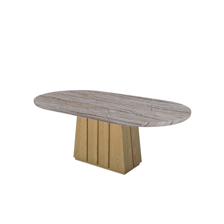 Oval Marble Dining Table 2.1×1.1m | Ash Wood Panel Base