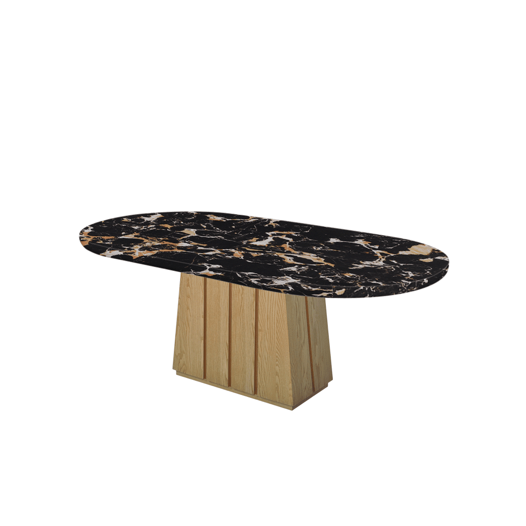 Oval Marble Dining Table 2.1×1.1m | Ash Wood Panel Base