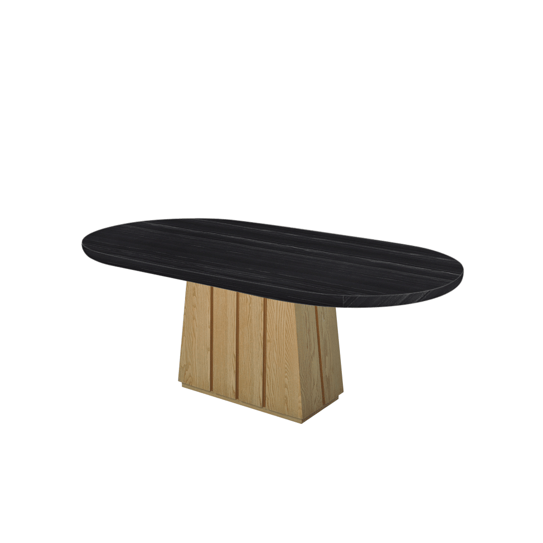 Oval Marble Dining Table 2.1×1.1m | Ash Wood Panel Base