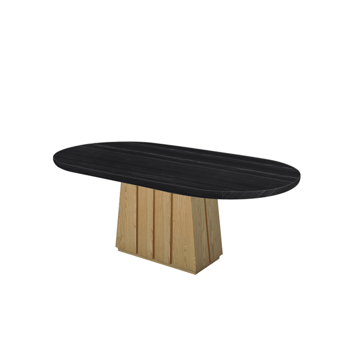 Oval Marble Dining Table 2.1×1.1m | Ash Wood Panel Base