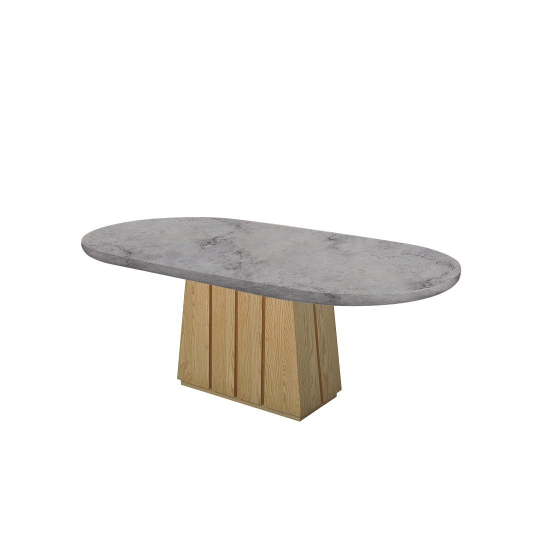 Oval Marble Dining Table 2.1×1.1m | Ash Wood Panel Base