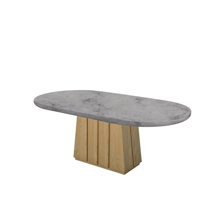 Oval Marble Dining Table 2.1×1.1m | Ash Wood Panel Base