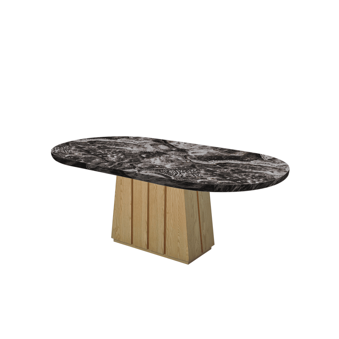 Oval Marble Dining Table 2.1×1.1m | Ash Wood Panel Base