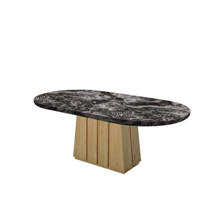 Oval Marble Dining Table 2.1×1.1m | Ash Wood Panel Base