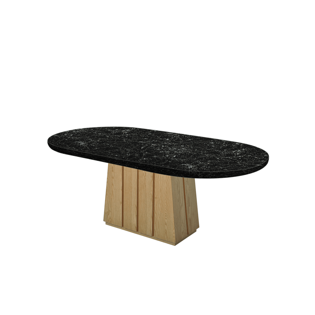 Oval Marble Dining Table 2.1×1.1m | Ash Wood Panel Base