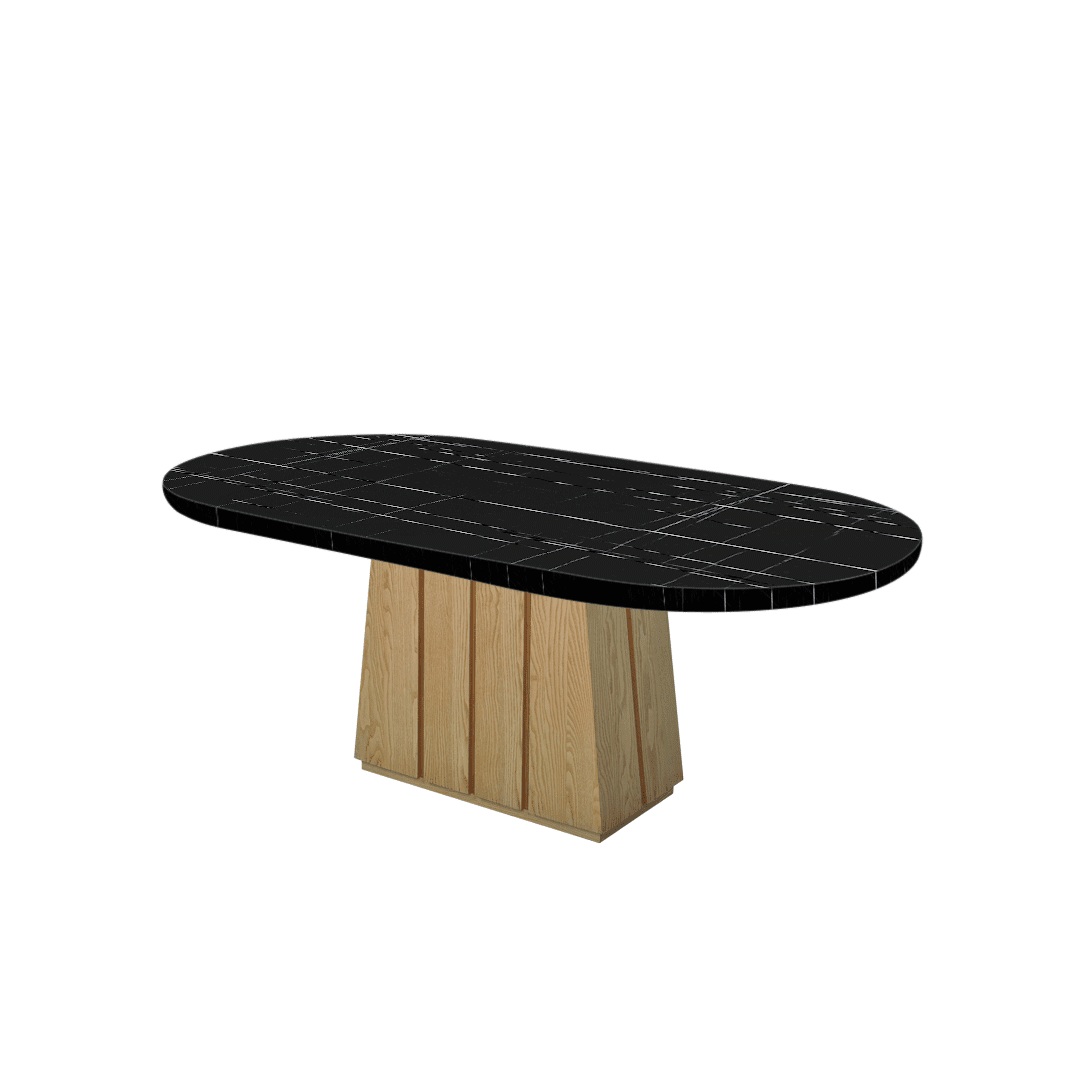Oval Marble Dining Table 2.1×1.1m | Ash Wood Panel Base