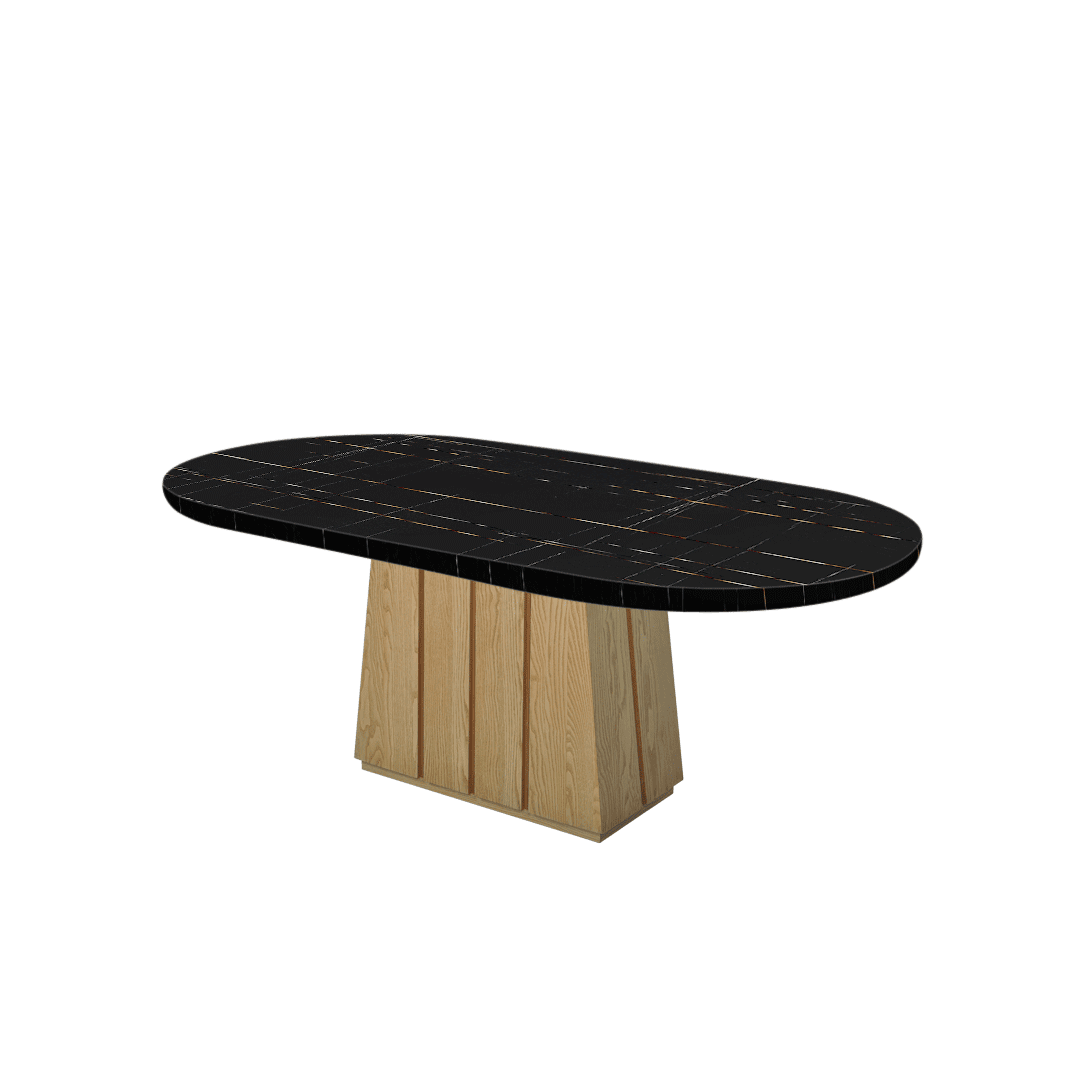 Oval Marble Dining Table 2.1×1.1m | Ash Wood Panel Base