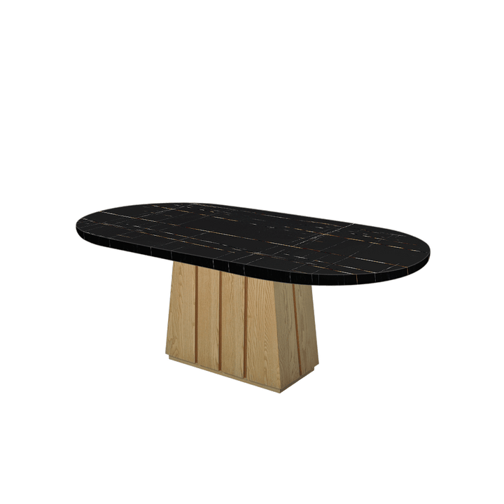 Oval Marble Dining Table 2.1×1.1m | Ash Wood Panel Base