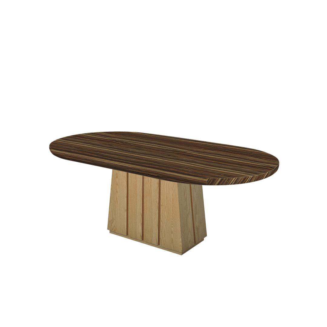 Oval Marble Dining Table 2.1×1.1m | Ash Wood Panel Base