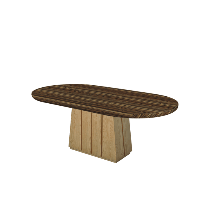 Oval Marble Dining Table 2.1×1.1m | Ash Wood Panel Base