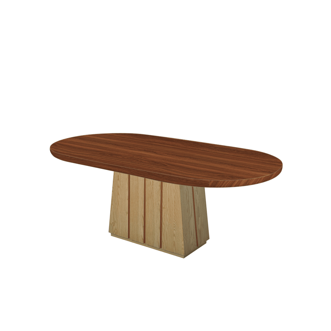 Oval Marble Dining Table 2.1×1.1m | Ash Wood Panel Base