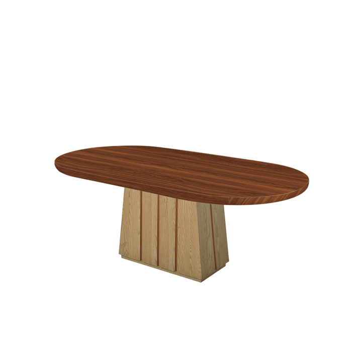 Oval Marble Dining Table 2.1×1.1m | Ash Wood Panel Base