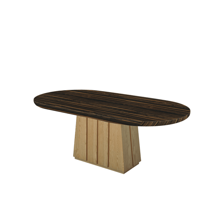 Oval Marble Dining Table 2.1×1.1m | Ash Wood Panel Base